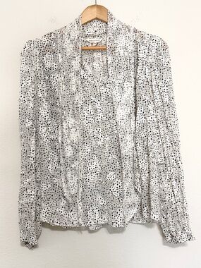 REBECCA TAYLOR Black and White Printed Sheer Silk/Cotton Neck Tie Blouse Size 10